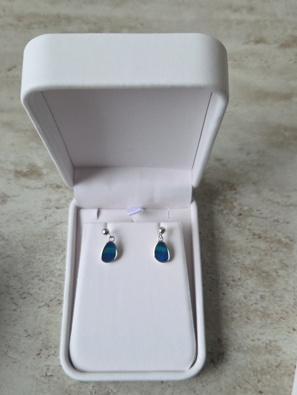 Sterling Silver Blue Opal Teardrop Drop Earrings - Women Jewelry